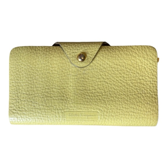 Salvatore Ferragamo Handbags - Salvatore Ferragamo Yellow Gold Pebbled Leather Wallet